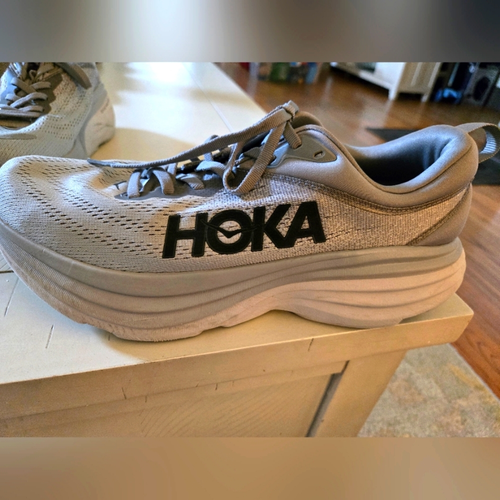 Hoka One Bondi Mens Gray Lace Up Running Athletic Sneaker